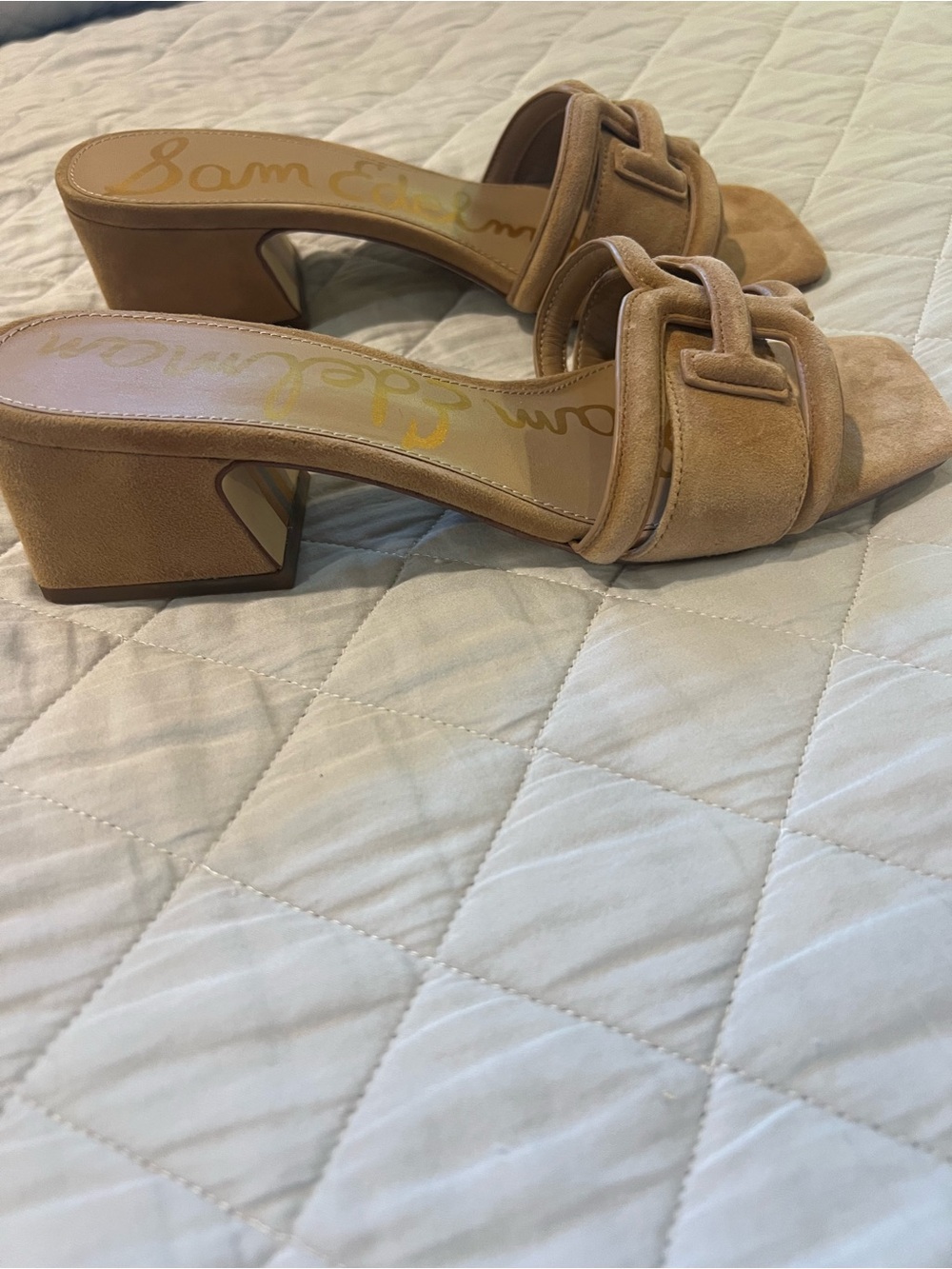 Sam Edelman Beige Suede Knotted Slide Heels